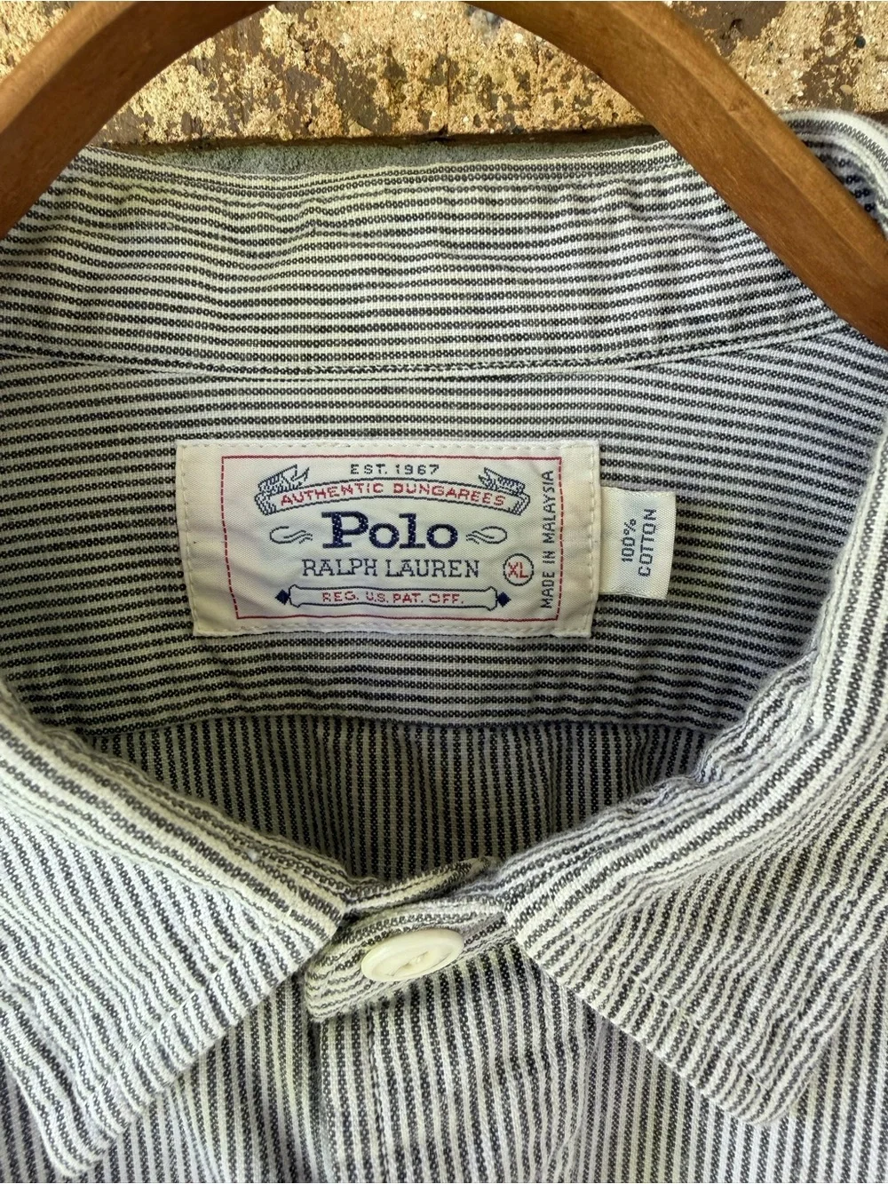 Men’s Vintage Polo Ralph Lauren Hickory Stripe Shirt Size XL Excellent Condition